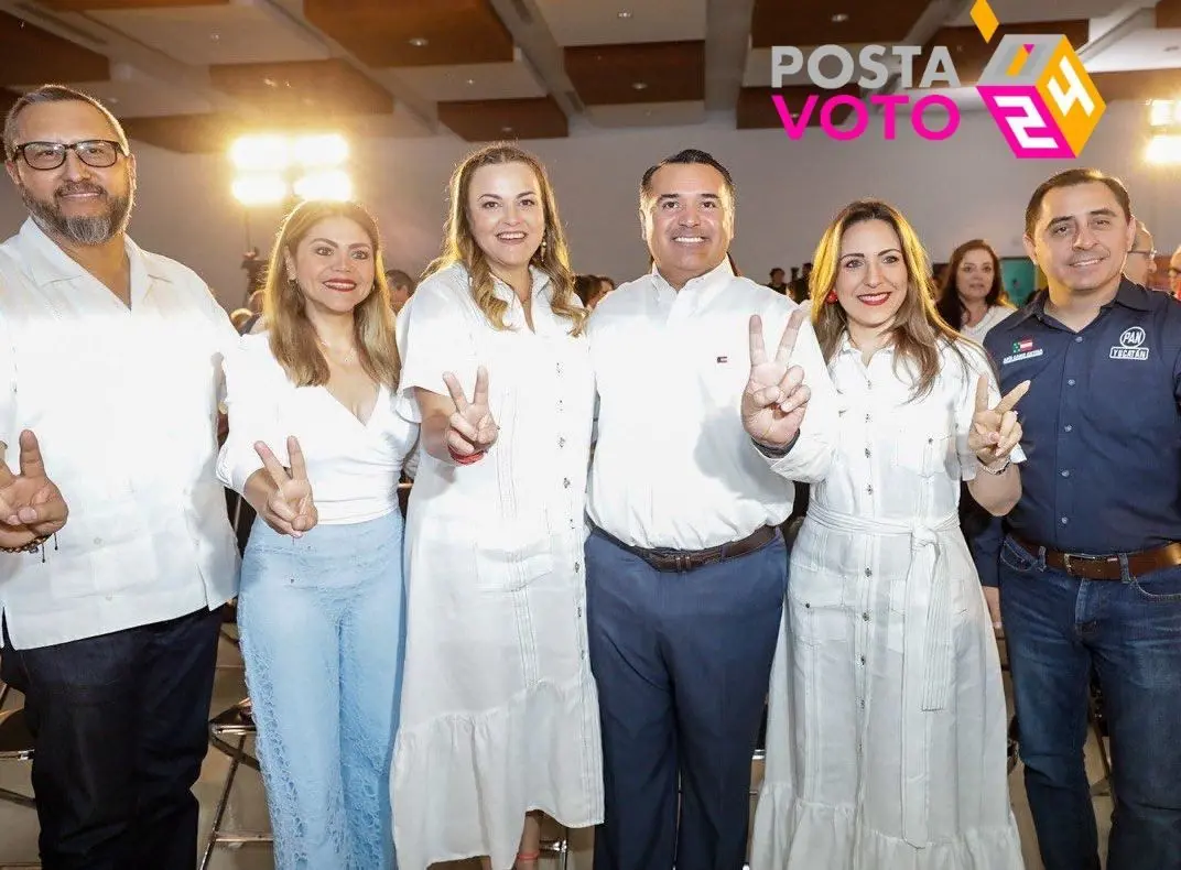 Cecilia Patrón Laviada, junto con el candidato a la Gubernatura del Estado, Renán Barrera Concha, en la presentación de la Agenda de Gobierno. Foto: Cortesía