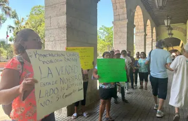 Protesta por 5 detenidos en  Kancabchén llega a Palacio de Gobierno de Yucatan