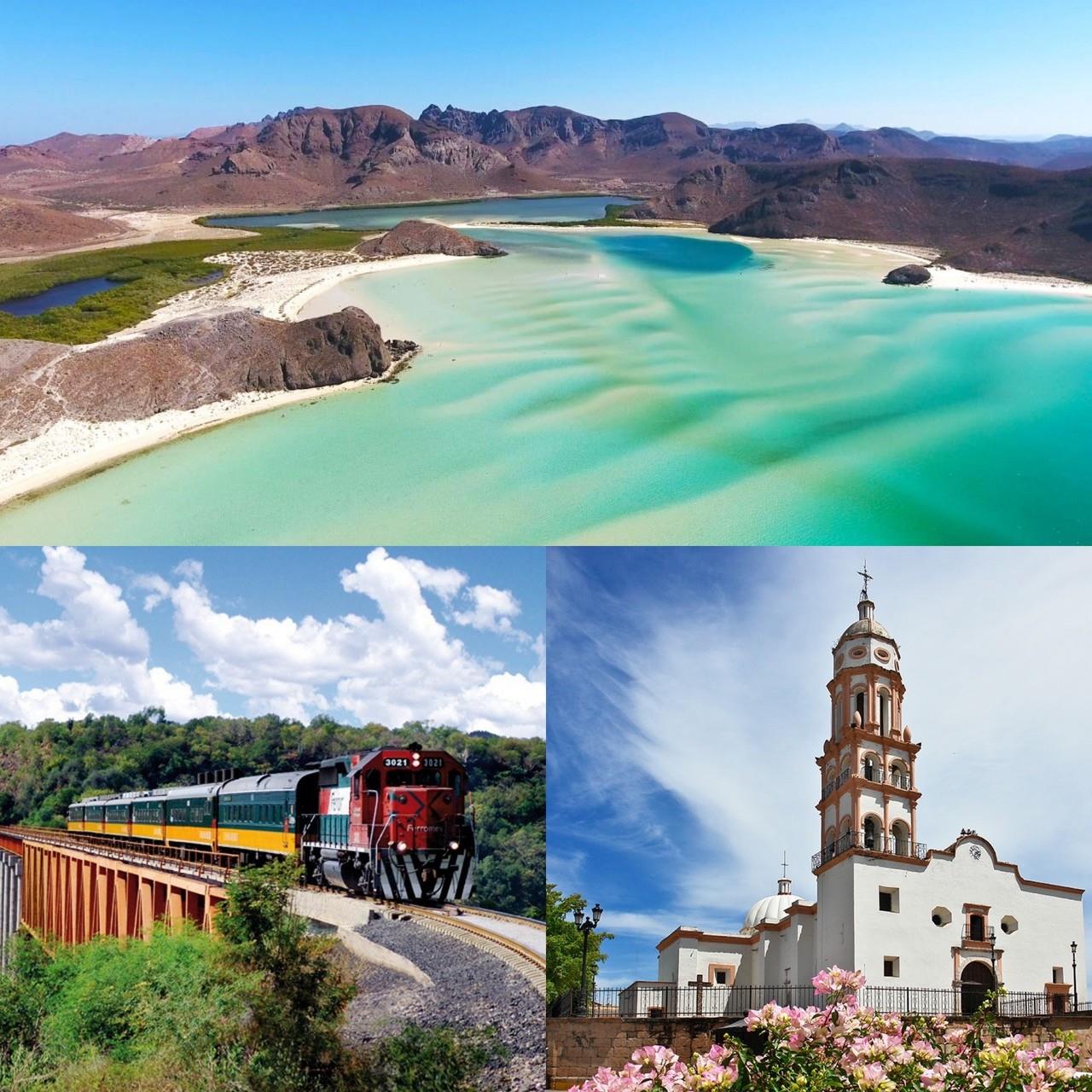 Los tres destinos turísticos de la ruta Sierra a Mar. Playa Balandra, pueblo mágico de Cosalá y tren El Chepe. I Foto: Visita Los Cabos.