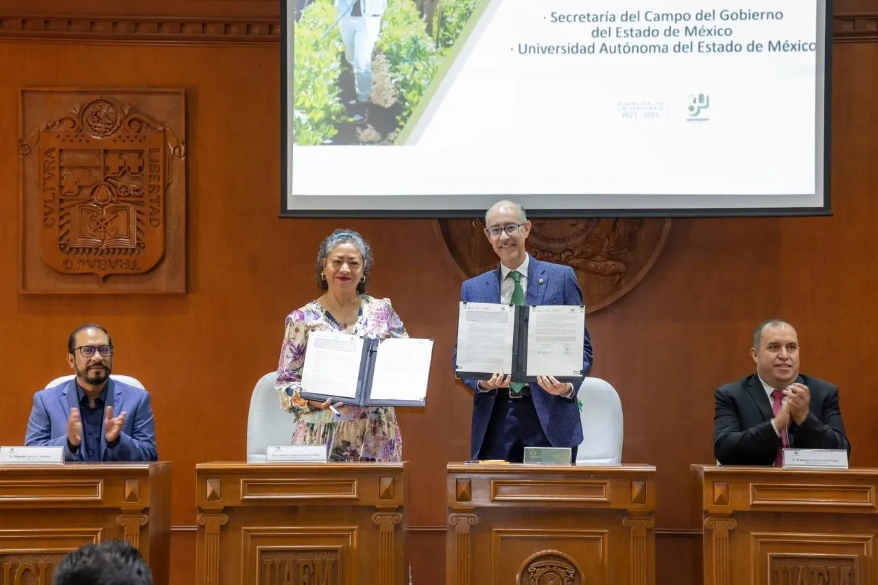 Este convenio establece redes de trabajo colaborativo entre la dependencia estatal y la máxima casa de estudios mexiquense. Imagen: GEM