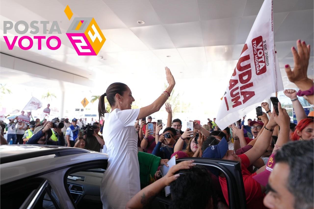 La aspirante a la presidencia de México por la Coalición “Sigamos Haciendo Historia” , Claudia Sheinbaum, llegó a Mérida esta mañana de martes como parte de su gira proselitista.- Foto de cortesía