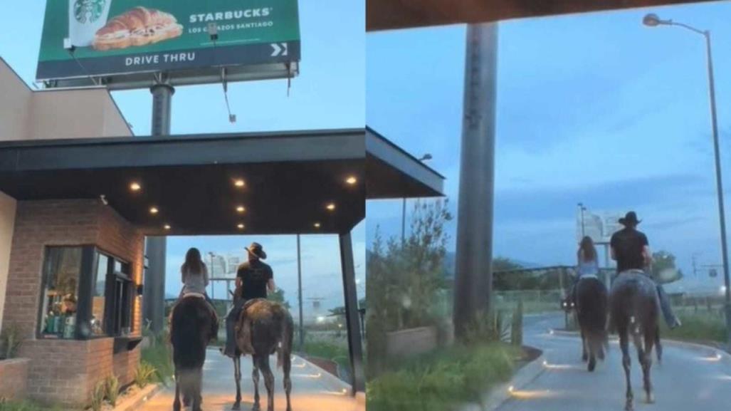 ¡Cita perfecta! Pareja acude a Starbucks montados en Caballo (VIDEO)