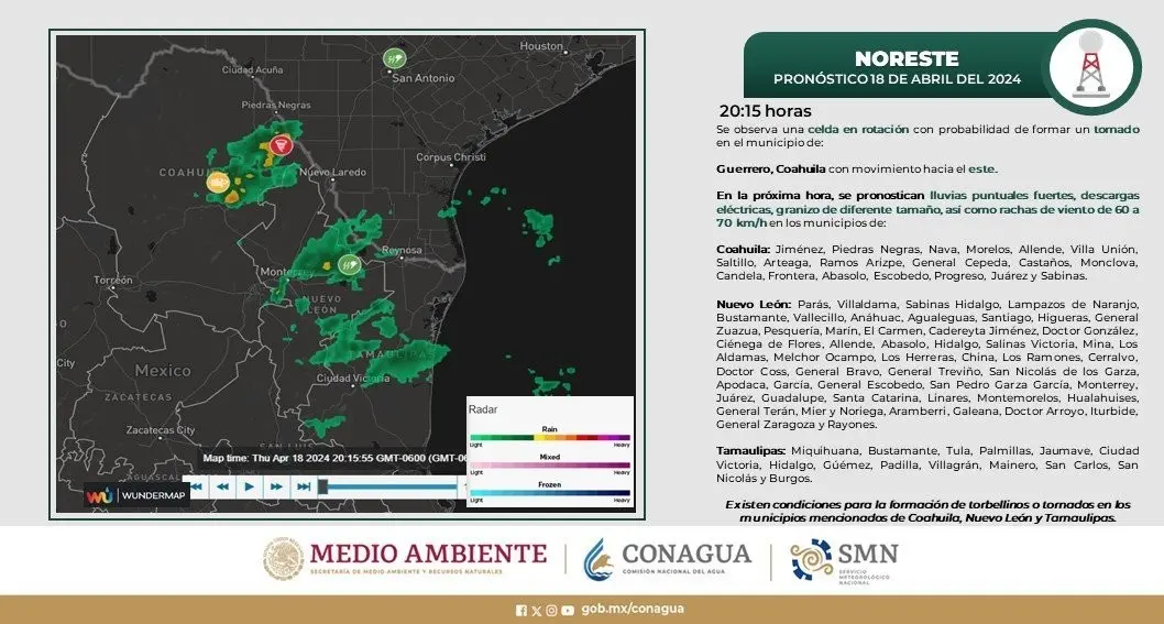 Alerta meteorológica: posible formación de tornados en Tamaulipas