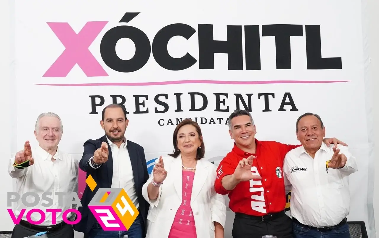 Xóchitl Gálvez Ruiz se reunió a puerta cerrada con los presidentes de los tres partidos que integran la alianza, “Fuerza y Corazón por México”. Foto: Cortesía