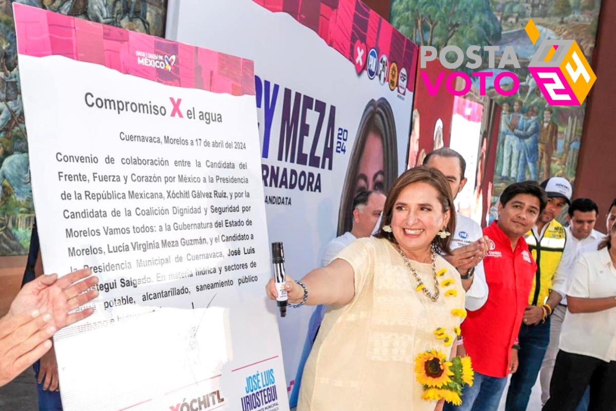 Xóchitl Gálvez en Cuernavaca firma compromiso para solucionar crisis hídrica. Foto tomada de: X (Twitter) @XochitlGalvez