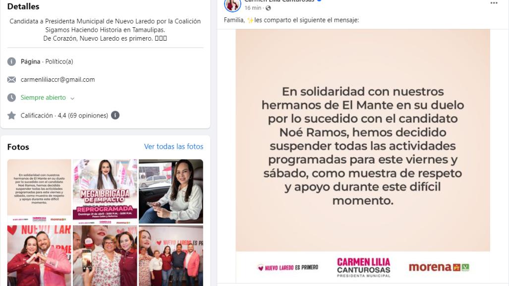 Carmen Lilia Canturosas y candidatos suspenden eventos en acto de solidardad