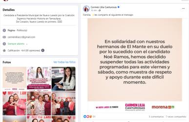 Carmen Lilia Canturosas y candidatos suspenden eventos en acto de solidardad