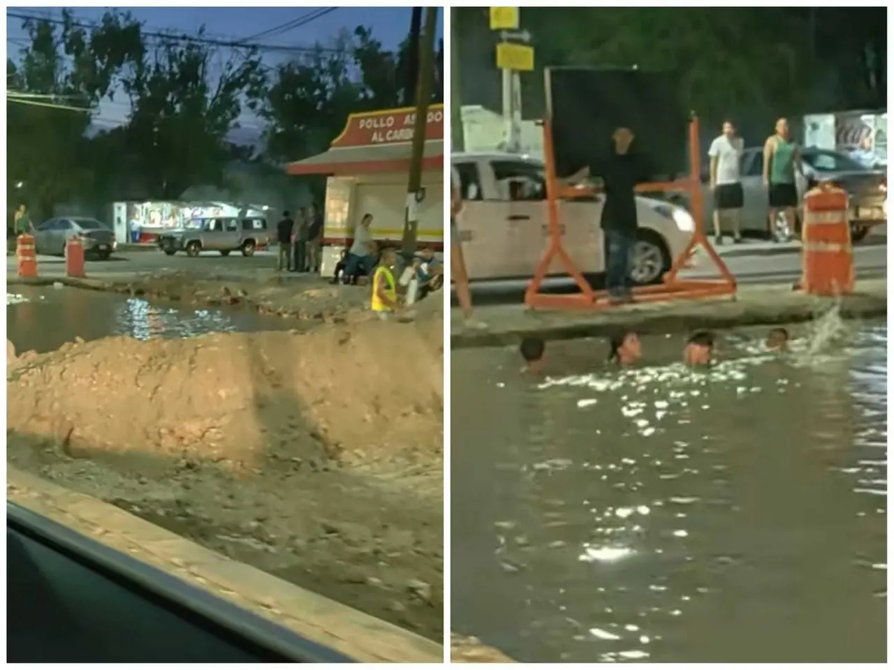 La construcción se encuentra en una avenida de la ciudad y debido a la forma en que se está llevando a cabo, se ha convertido en una especie de gran alberca improvisada. Foto: Tiktok.