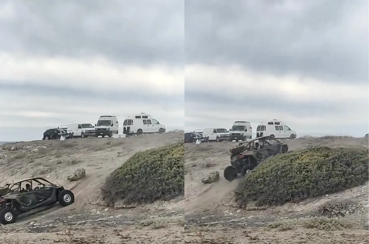 Vehículo todo terreno transitando en dunas de BCS. I Foto: Metiches por natulareza, X.