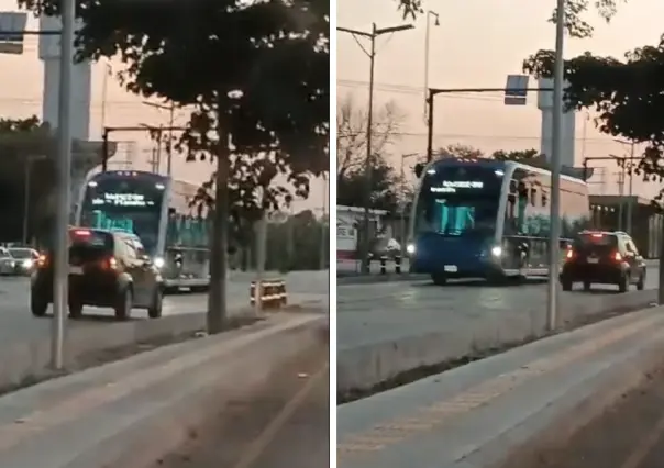 Captan a conductor transitando sobre el carril exclusivo para el IE-TRAM