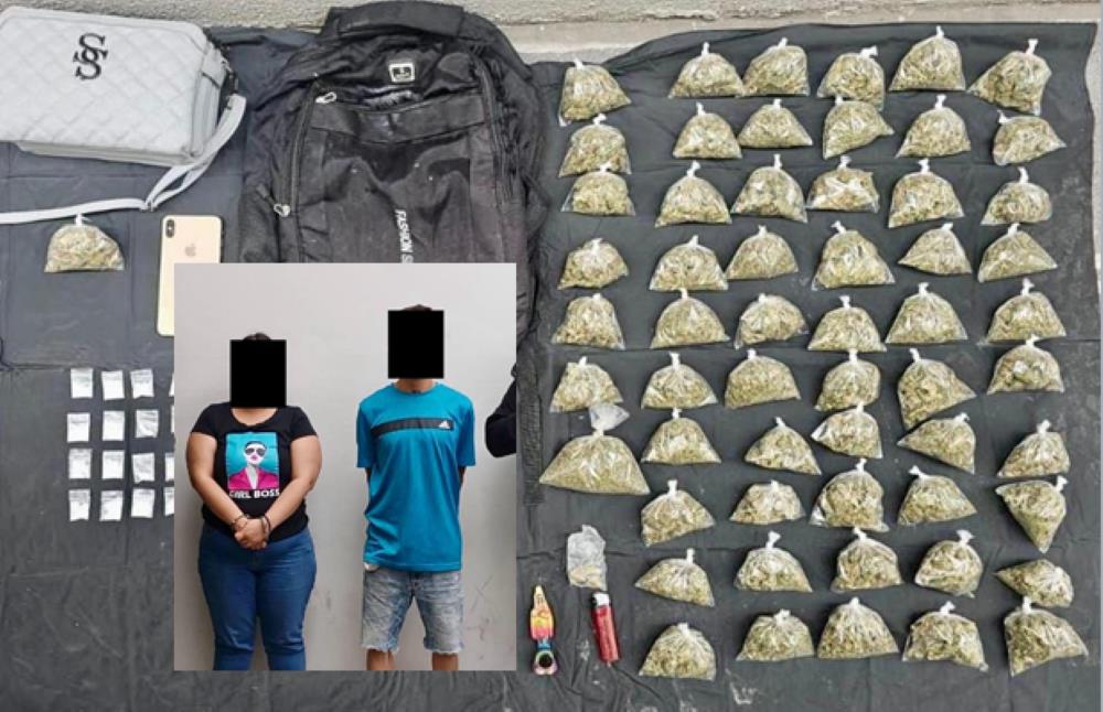 Detienen a Malenni y Brayan con bolsitas de marihuana y cristal en Monterrey