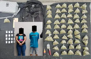 Detienen a Malenni y Brayan con bolsitas de marihuana y cristal en Monterrey