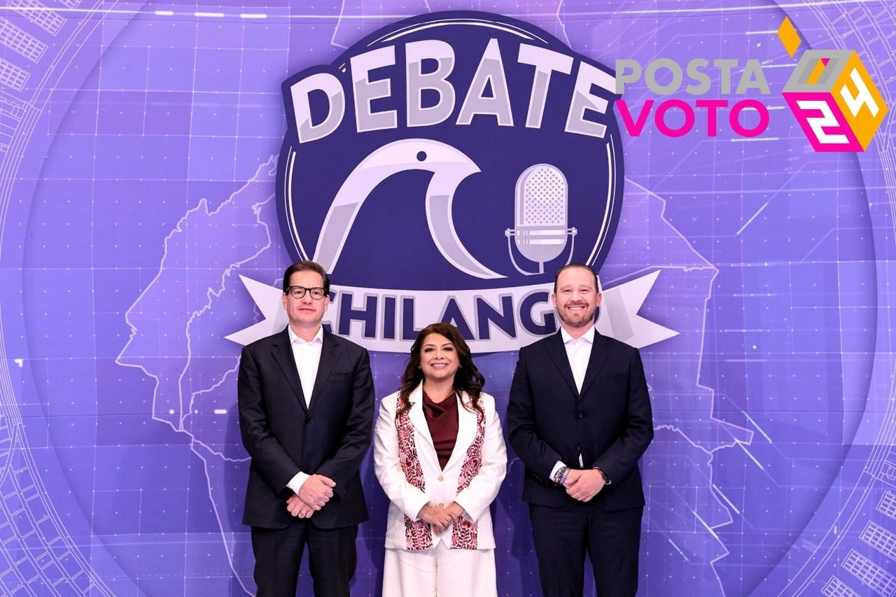 Los candidatos a Jefe de Gobierno de la Ciudad de México (de izq. a der.), Salomón Chertorivski Woldenberg, Clara Brugada Molina y Santiago Taboada Cortina, se enfrentaron en un intenso segundo debate en las instalaciones de MVS. Fotos: Cortesía IECM