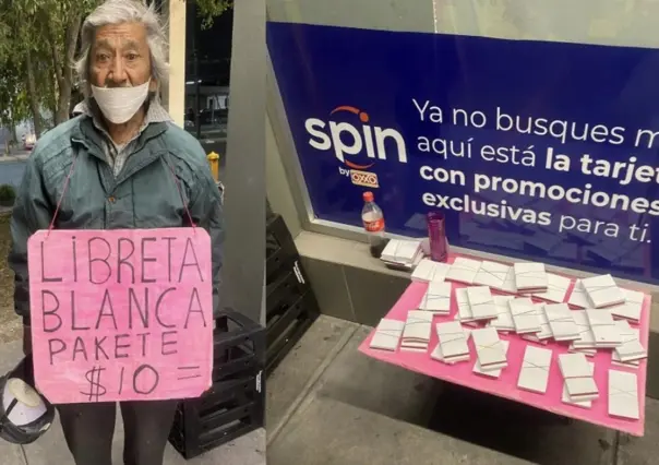 Abuelito vende libretitas para sobrevivir; su esposa está enferma de la columna