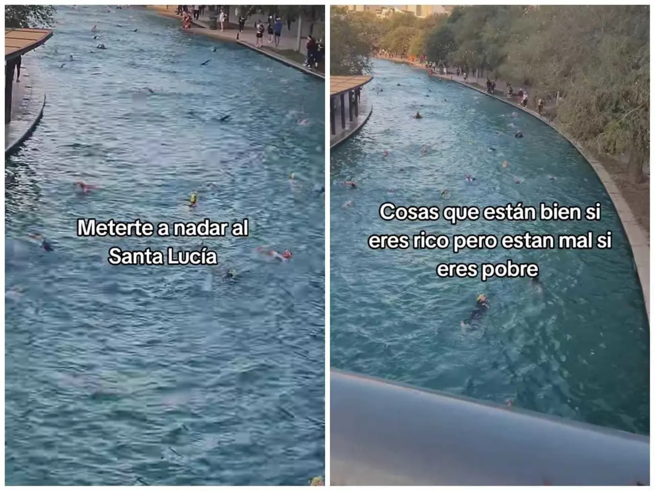 El conflicto se ha intensificado luego de que un usuario de Tiktok señalara que si eres una persona adinerada, está bien visto nadar en el canal, mientras que si no tienes recursos económicos, se considera inapropiado e incluso se castiga. Foto: Tiktok.