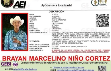 Desaparece joven de 19 años en Linares