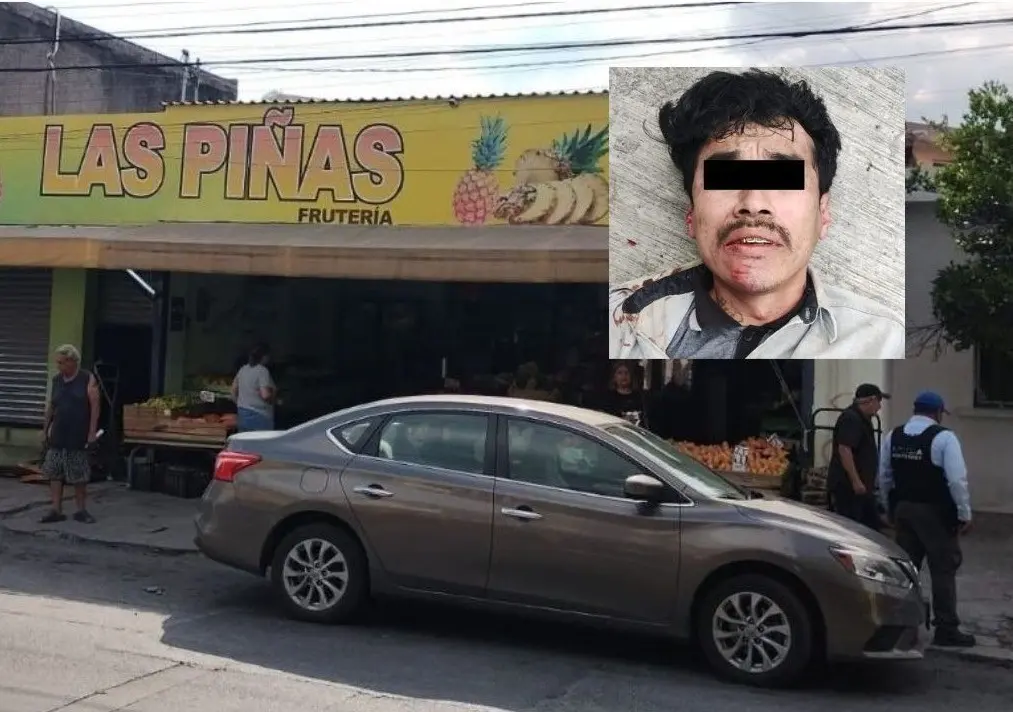 Uno de los asaltantes intentó escapar de la frutería tras los hechos, pero fue detenido. Foto: Policía de Monterrey.