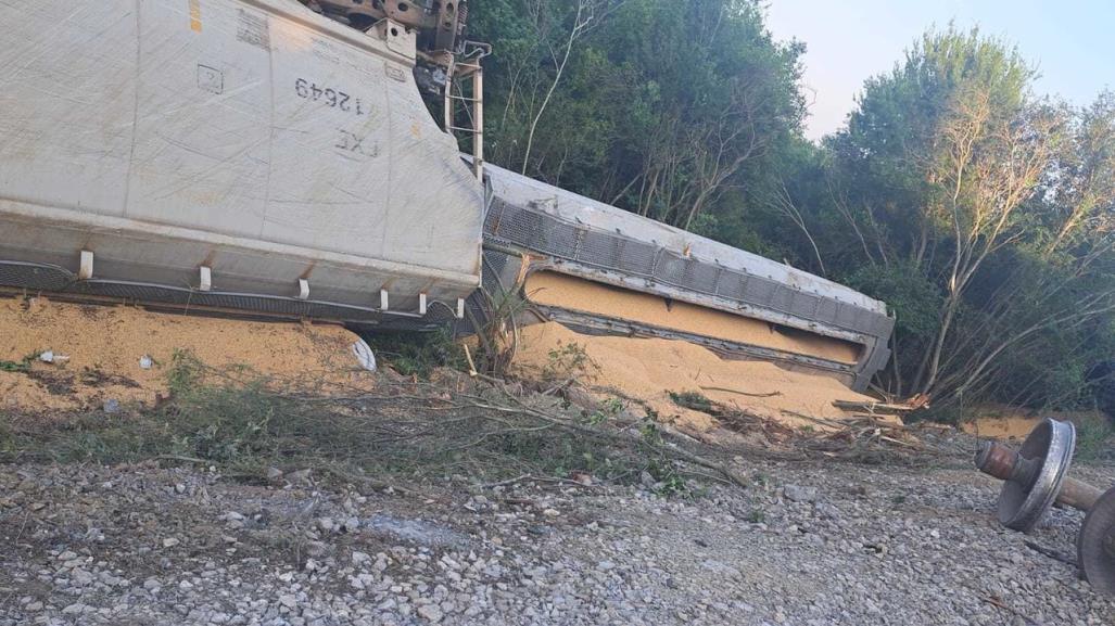 Se descarrila tren en Montemorelos; transportaba soya