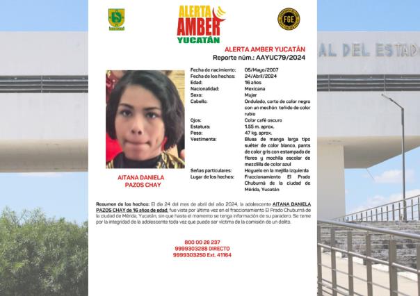 Alerta Amber: Reportan desaparecida a una joven de 16 años en Mérida