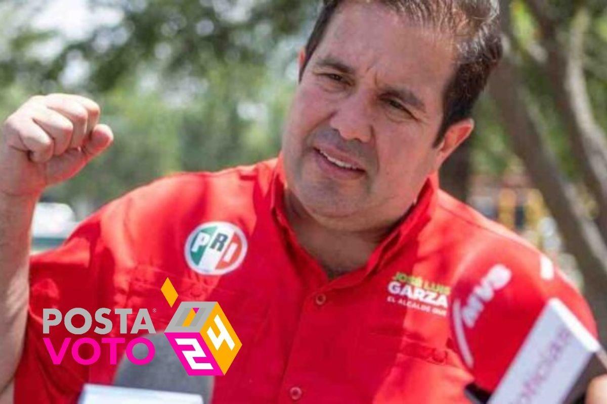 Ante los micrófonos, José Luis Garza Ochoa, candidato a la Alcaldía de Guadalupe por la coalición Fuerza y Corazón X Nuevo León. Foto: Coalición Fuerza y Corazón X Nuevo León