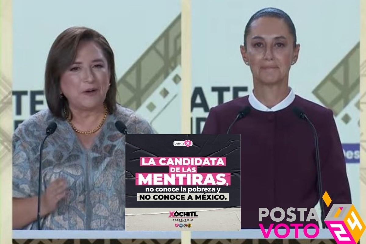 Xóchitl Gálvez calificó a Claudia Sheinbaum como la candidata de las mentiras durante el segundo debate Foto: Especial