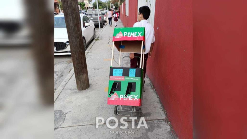 Semana loca: niño lleva mochila de bomba de gasolina