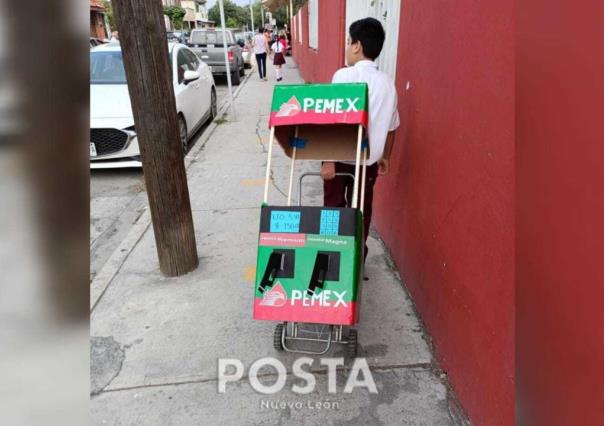 Semana loca: niño lleva mochila de bomba de gasolina