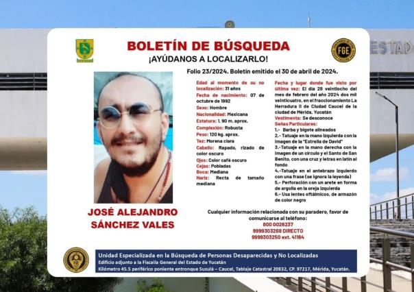 Emiten boletín de búsqueda para localizar a Jorge Alejandro Sánchez en Yucatán