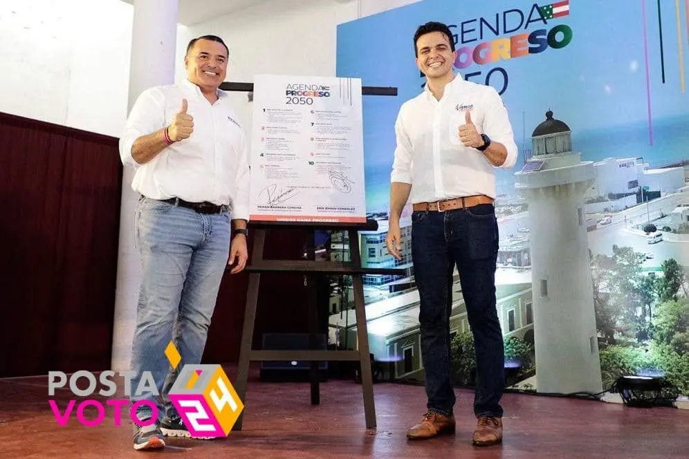 Renán Barrera Concha, junto con el candidato a la alcaldía de Progreso Erick Rihani. Foto: Cortesía