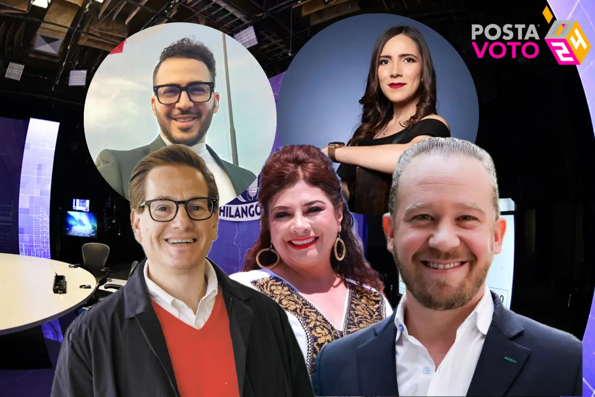 Conoce todos los detalles del tercer debate chilango; Salomón Woldenberg, Clara Brugada, Santiago Taboada, Pedro Gamboa y Luisa Cantú. Foto: Especial