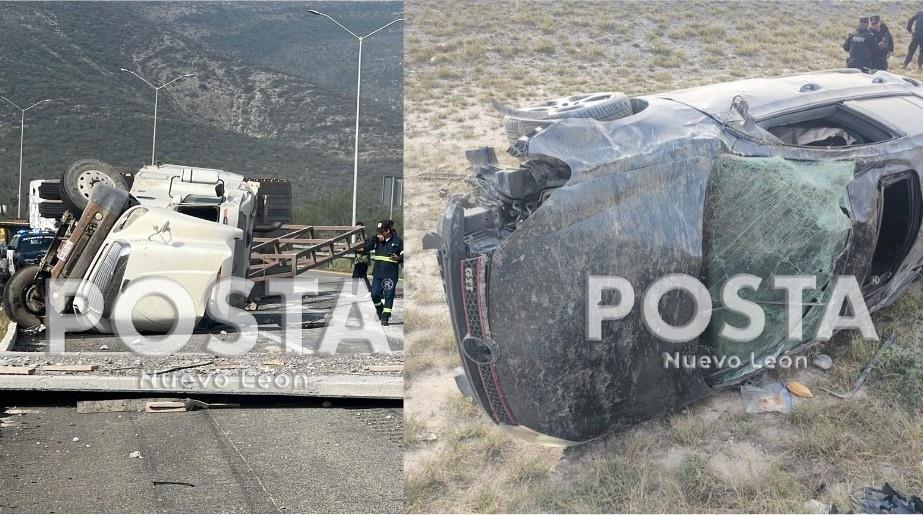 Choques bloquean carreteras en Nuevo León