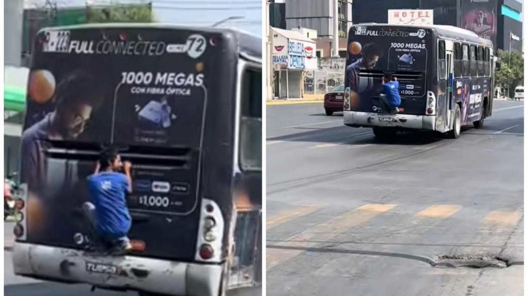 ¡Más aferrado que ex! Joven se pasea en camión sin pagar en Monterrey (VIDEO)