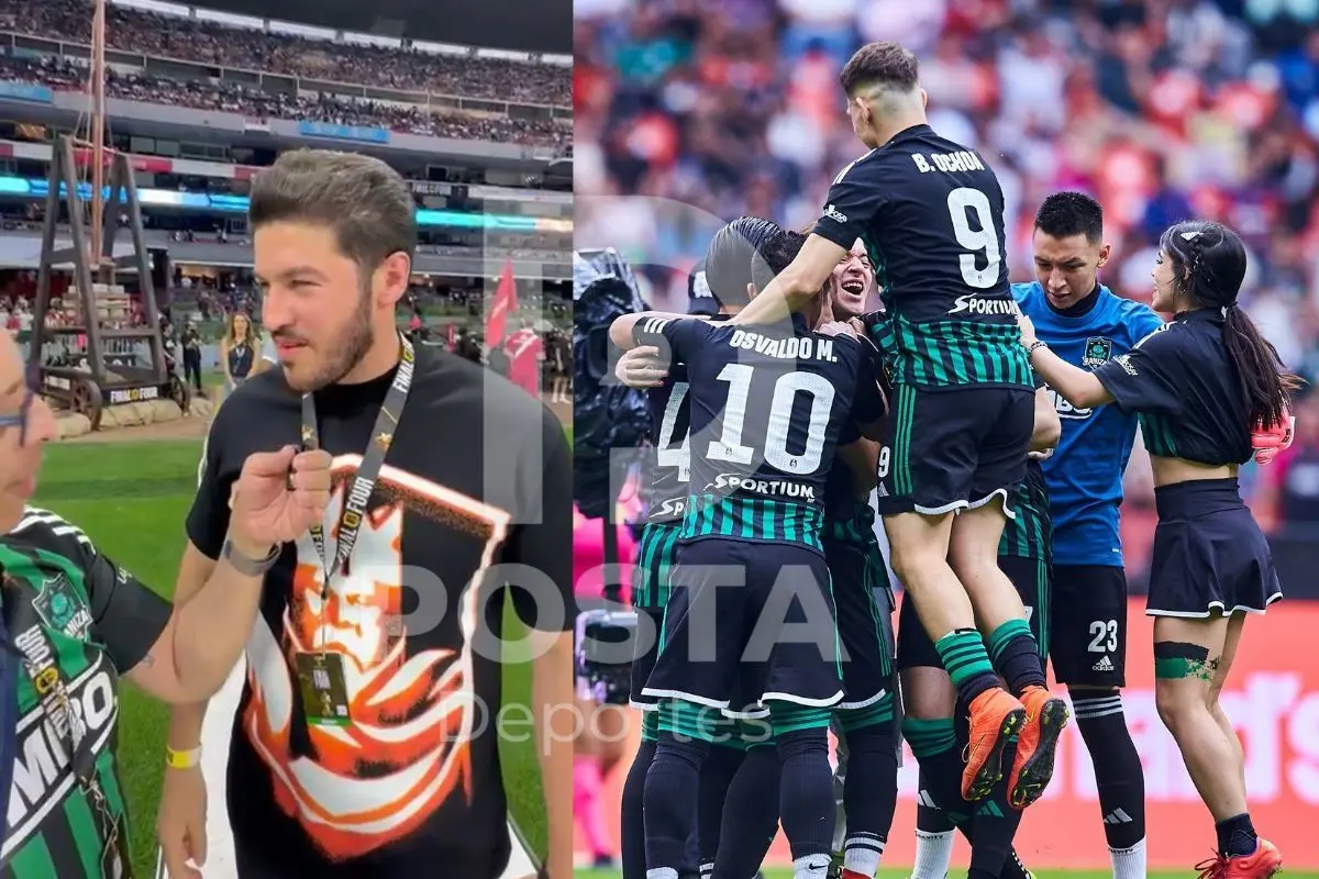 El Gobernador de Nuevo León, Samuel García en el estadio Azteca y el equipo de la Raniza FC. Foto: POSTA MX