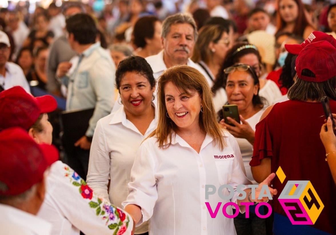 Margarita González Saravia, candidata de la coalición Sigamos Haciendo Historia para la gubernatura de Morelos, se comprometió a asegurar la protección de los residentes del estado. Foto: Cortesía