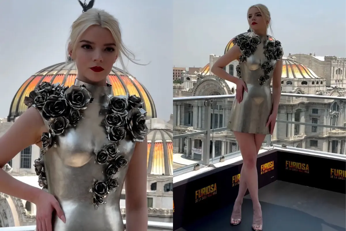 Anya Taylor-Joy frente al Palacio de Bellas Artes.     Foto: Captura