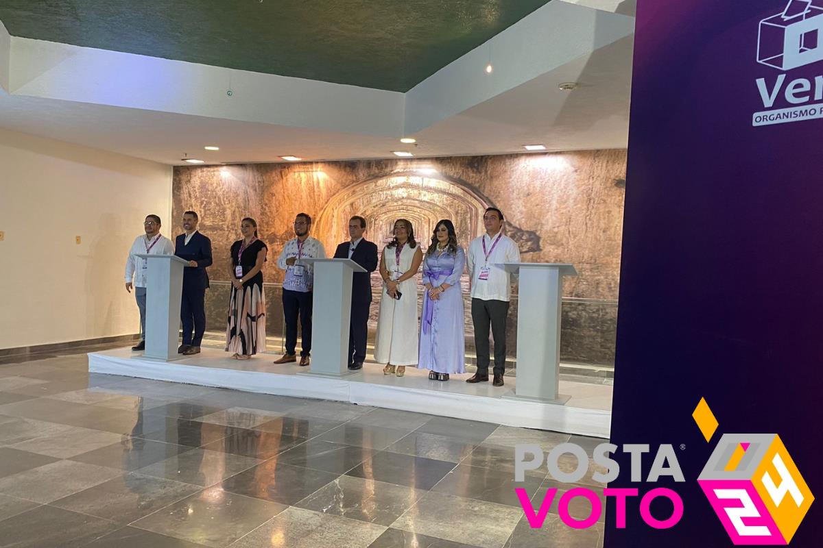 Pepe Yunes llega al segundo debate y Rocío Nahle la ausente en la fotografía