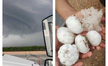 Se registra lluvia y granizo en Anáhuac, Nuevo León