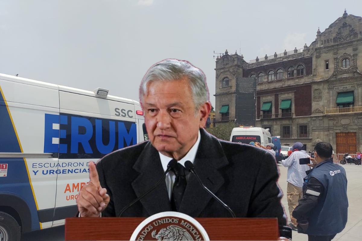 AMLO con el fondo de Palacio Nacional tras ataque de normalistas en Palacio Nacional. Foto: Ramón Ramírez