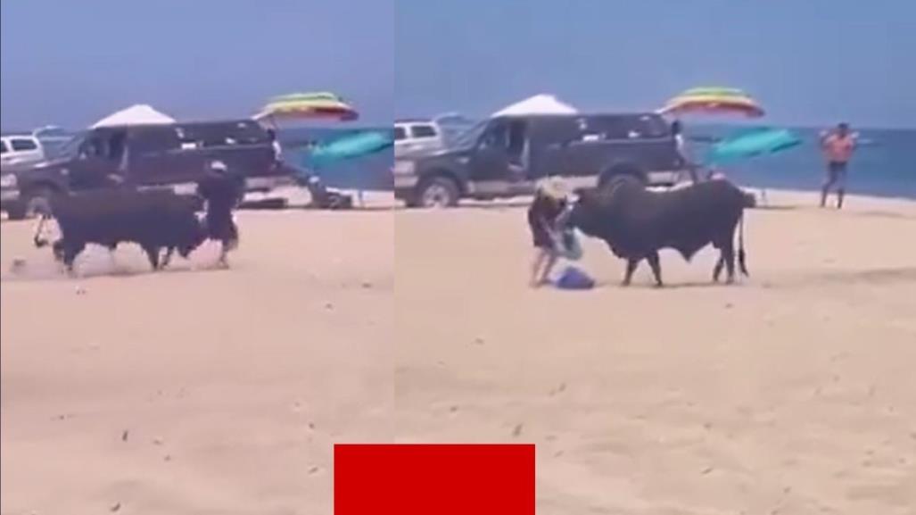 Toro embiste a mujer en playa de Baja California Sur