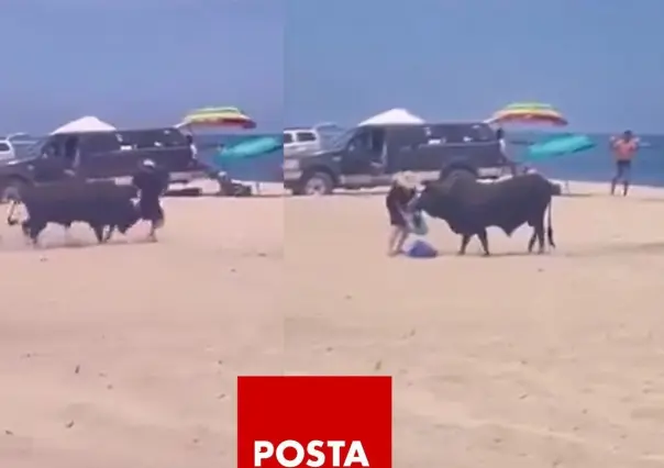 Toro embiste a mujer en playa de Baja California Sur