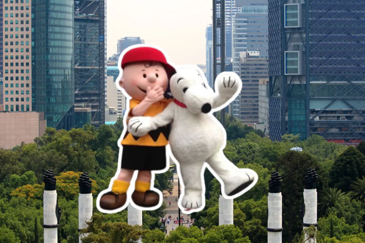 Botarga de Snoopy y Charly Brown en Paseo de la Reforma.     Foto: Especial