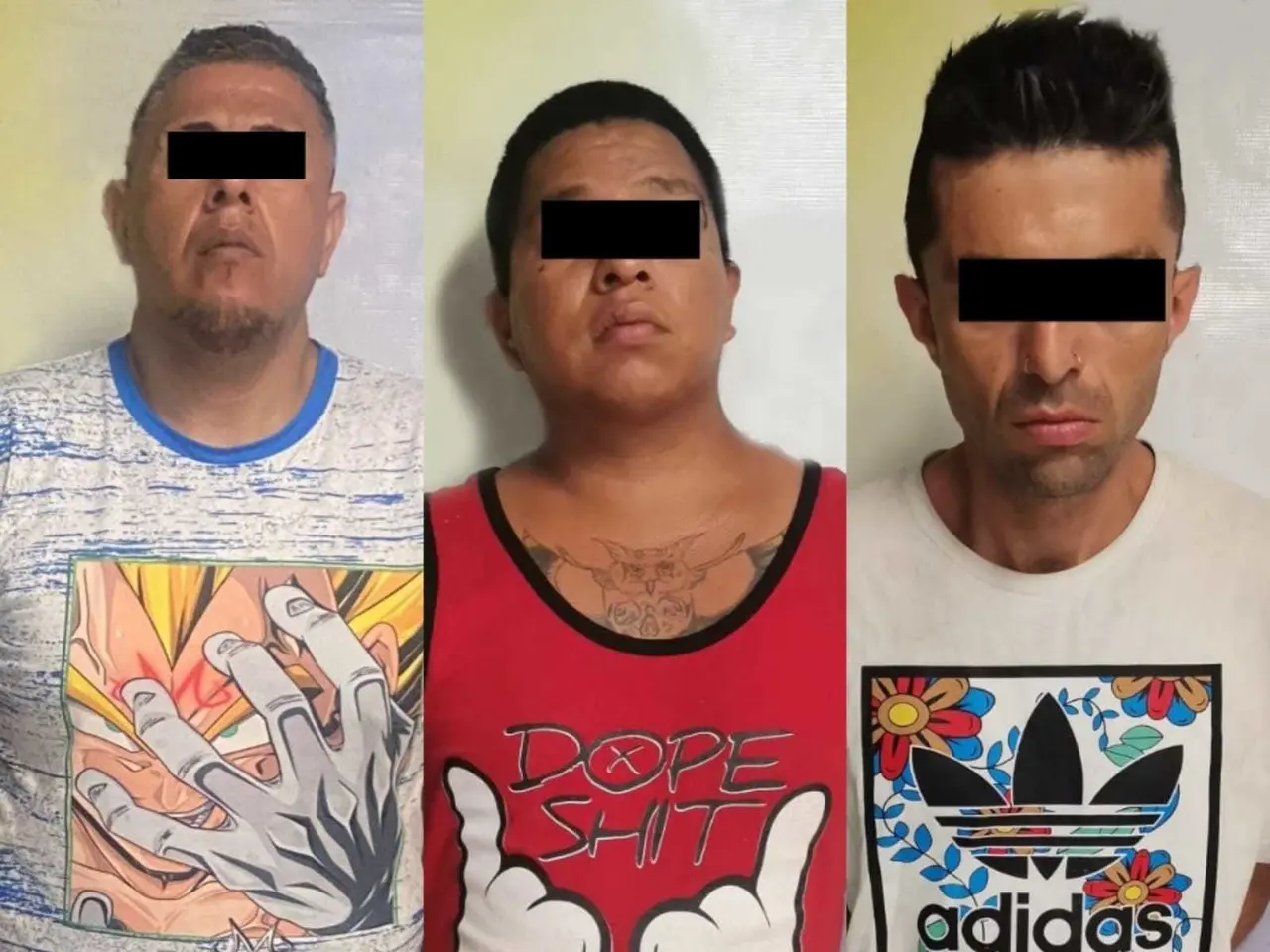 Iván Guadalupe S,  Fabián Eduardo y Gabino detenidos por la policía de Monterrey. Foto: Policía de Monterrey.