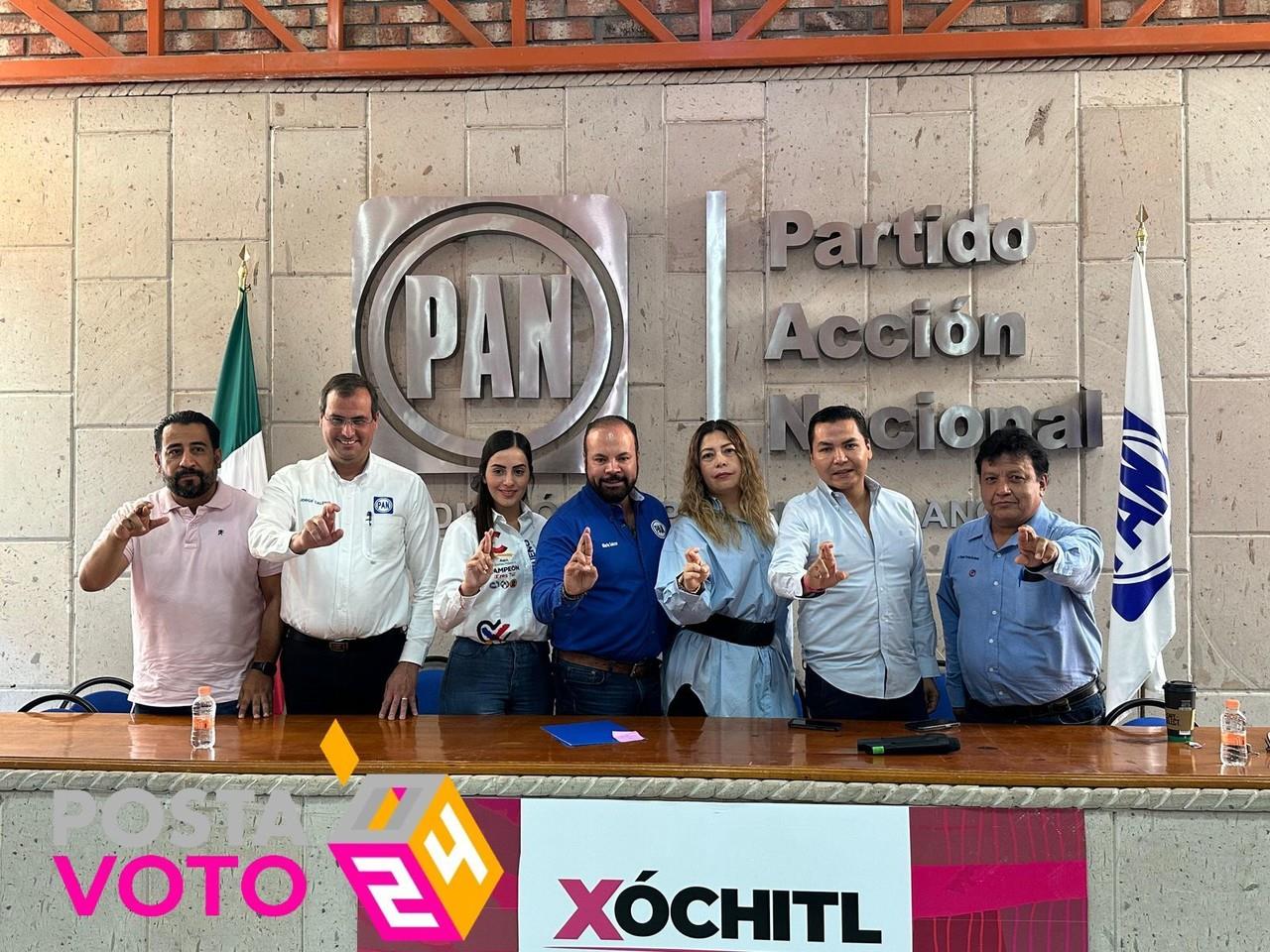 En rueda de prensa los dirigentes del Partido Acción Nacional anunciaron la visita de la candidata a la presidencia de la República Xóchitl Gálvez. Foto: Cortesía.