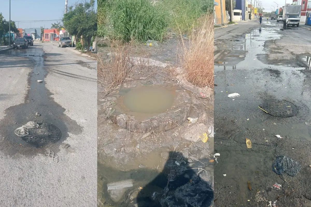 Aguas negras saliendo de alcantarillas de las colonias Valle de Santa María y Paseo San Javier en Pesquería. Foto: Municipio de Pesuqería