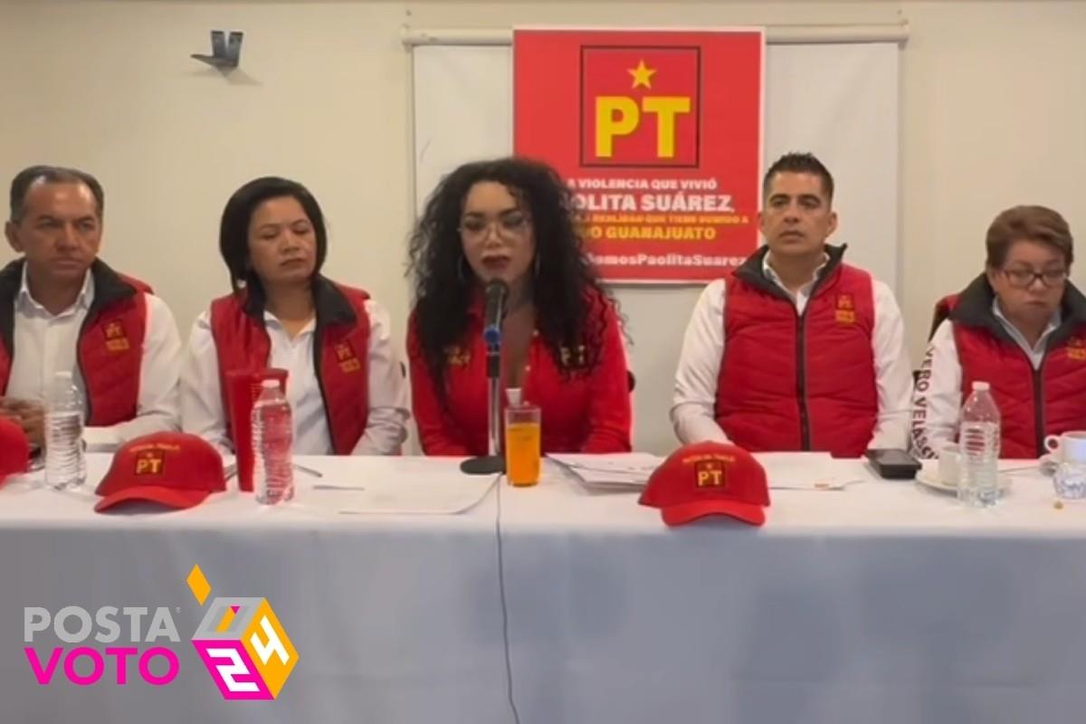 Paola Suárez junto a miembros del PT de Guanajuato Foto: Facebook Paolita Suarez