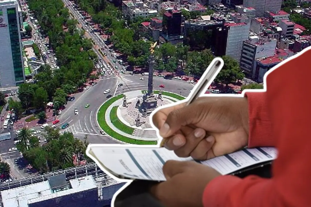 Paseo de la Reforma y persona con documentos en la mano.    Foto: Especial