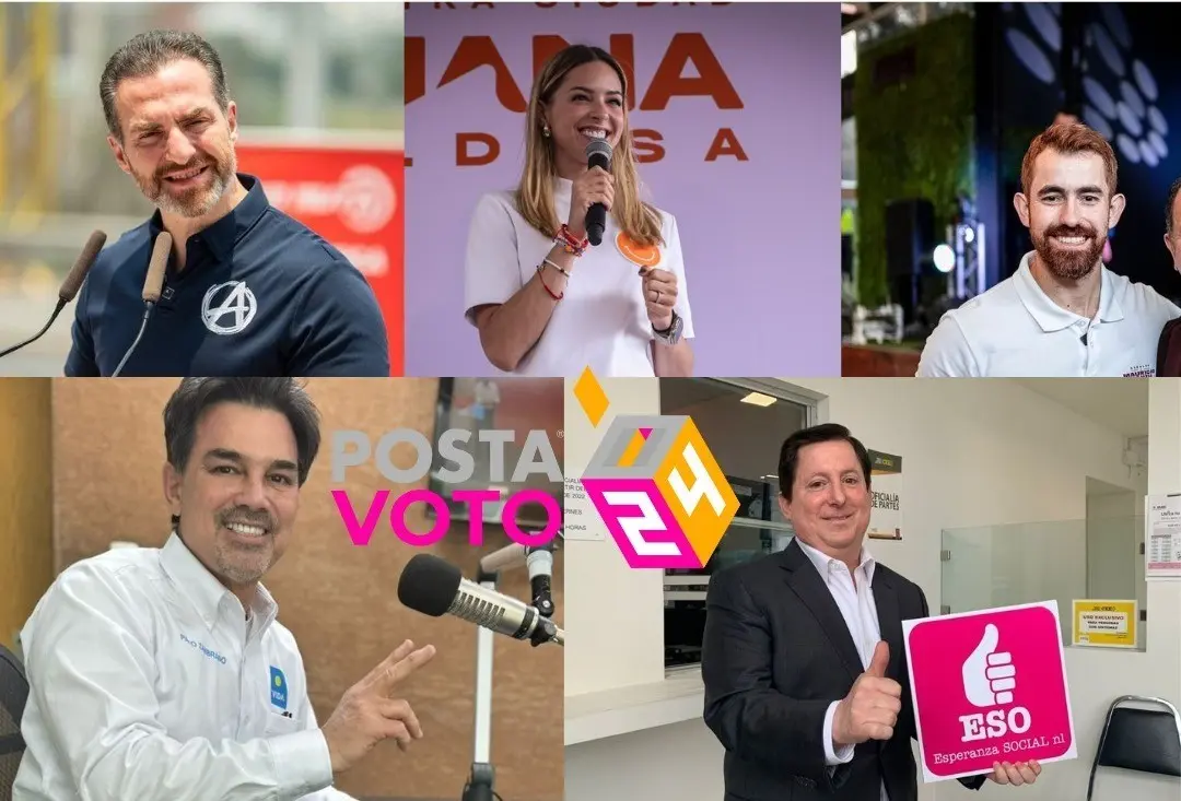 Los candidatos a la alcaldía de Monterrey, participaron en un debate organizado por el periódico EL NORTE. Foto:  Redes Sociales Adrián de la Garza, Mariana Rodríguez, Mauricio Cantú, Pato Zambrano y Adalberto Madero.