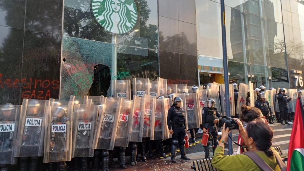 Marcha pro Palestina causa destrozos y pintas, dos cafeterías las más afectadas