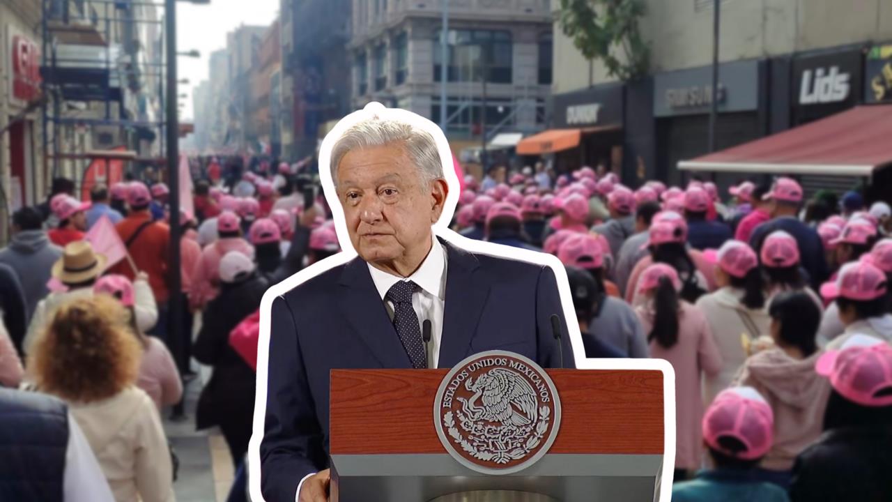 AMLO, Marea Rosa. Foto: SS de @lopezobrador / @luismiguelbaraa