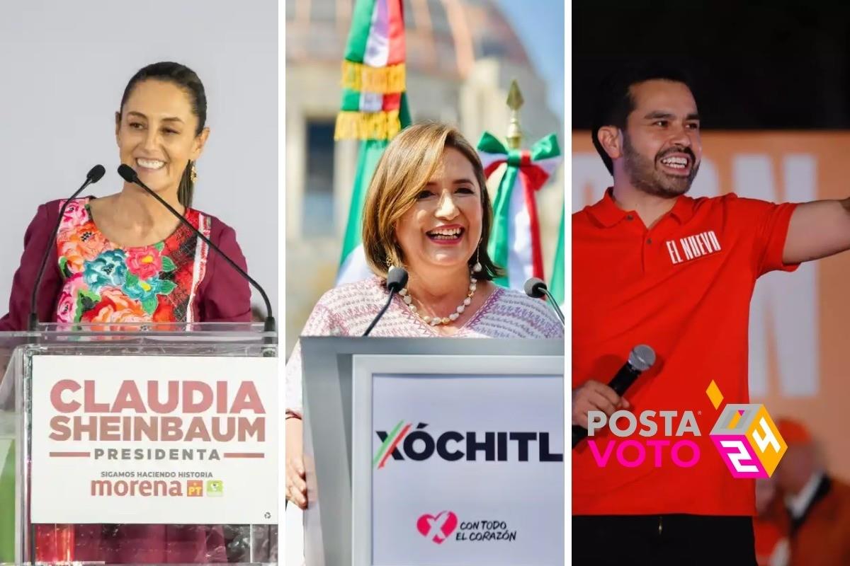 Claudia Sheinbaum, Xóchitl Gálvez y Jorge Álvarez Máynez, en eventos de campaña. Foto: Archivo/POSTA Tamaulipas.